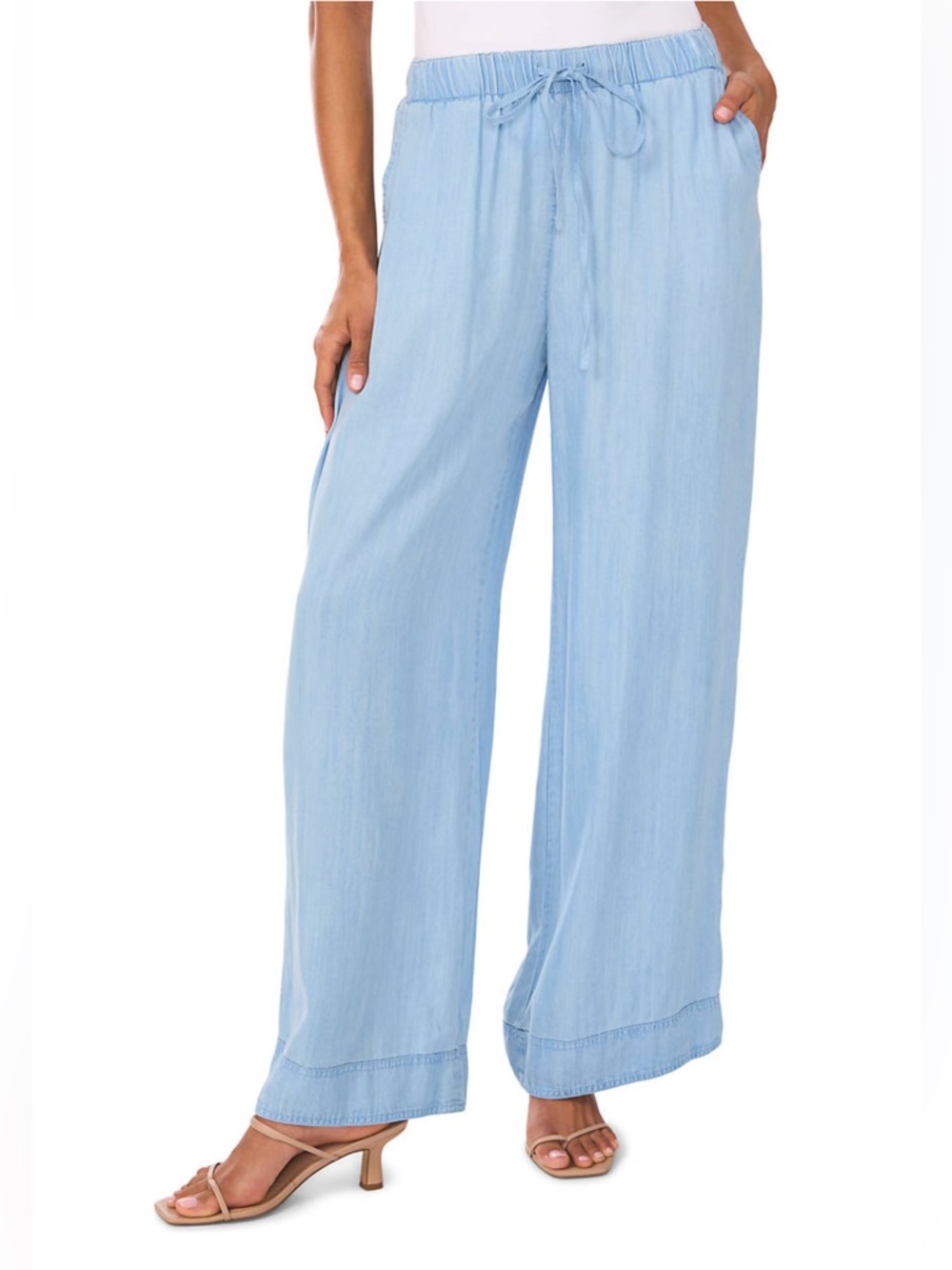 Light Blue Wide-Leg Drawstring Pants